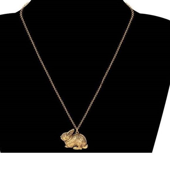 Bunny Rabbit Necklace - Copper Alloy Plated in Antique Gold - 17" chain - Picture 6 of 14